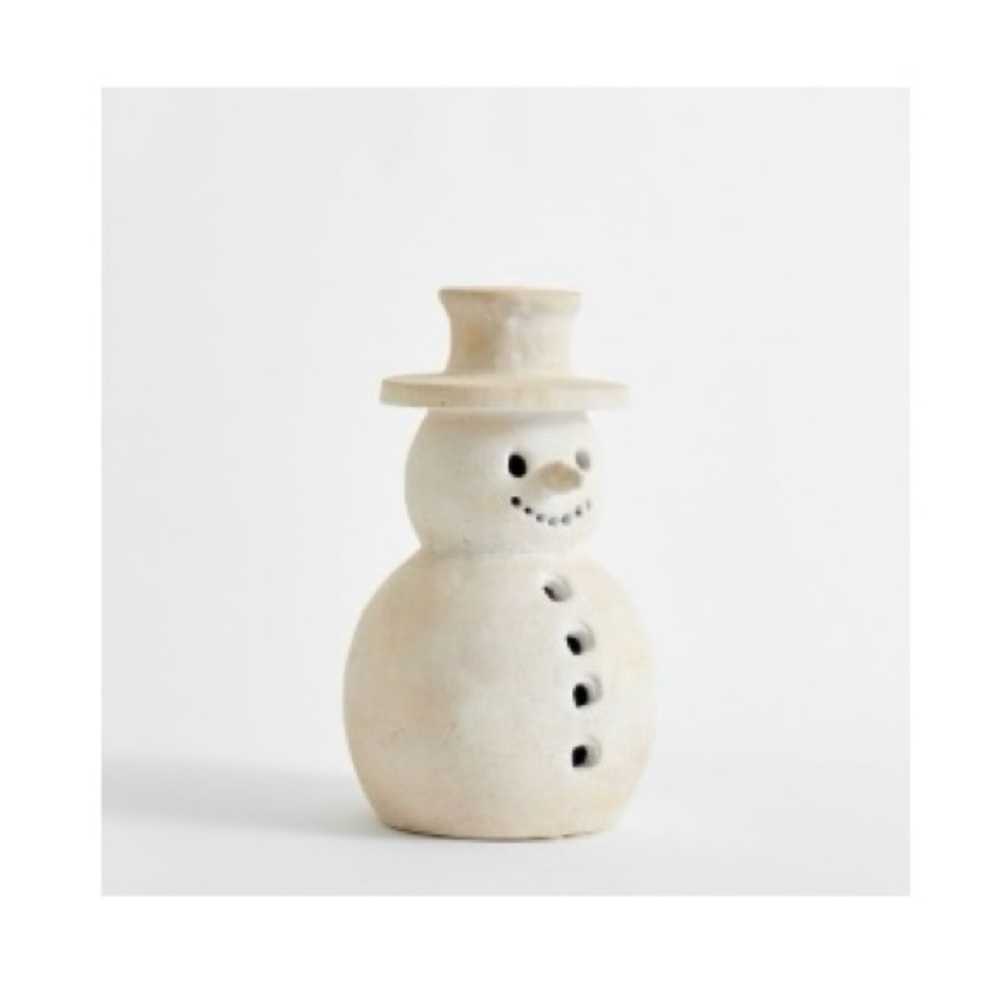 Pottery Barn Terracotta SMALL Holiday Christmas Luminary Snowman NEW IN BOX
